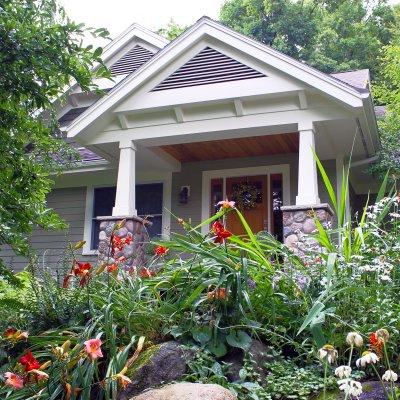 Front door with perennial shade garden Glen Arbor Wilcox Architecture